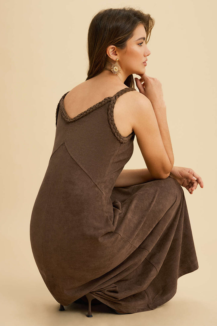 Suede Twist Knot Ruched Sleeveless Dress