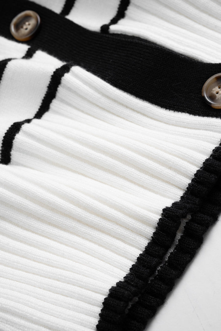 Knit Contrast Stripes Print V-Neck Button Cardigan
