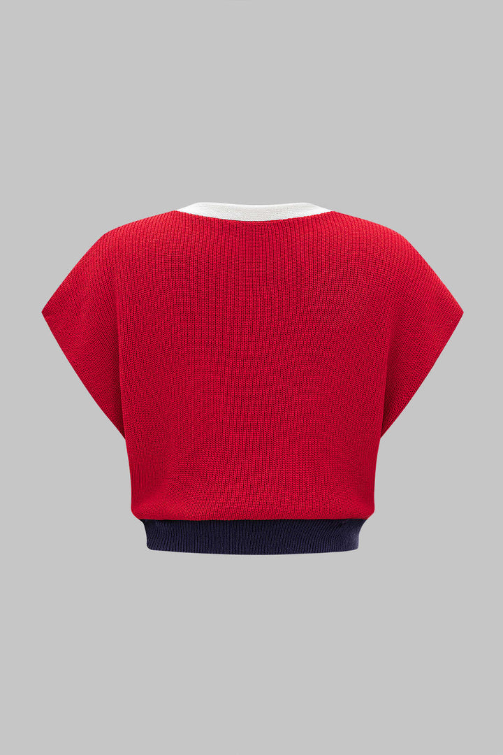 Knit Button Contrast Tank Top