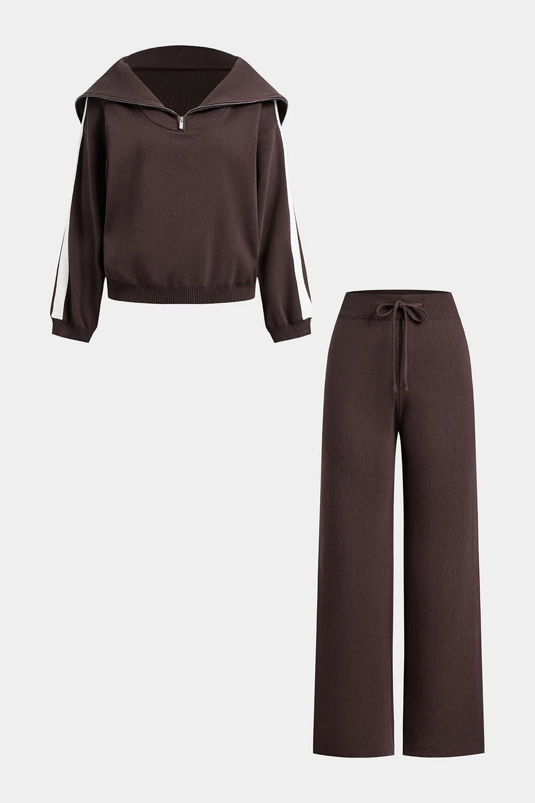 Knit Zipper Lapel Long Sleeve Top