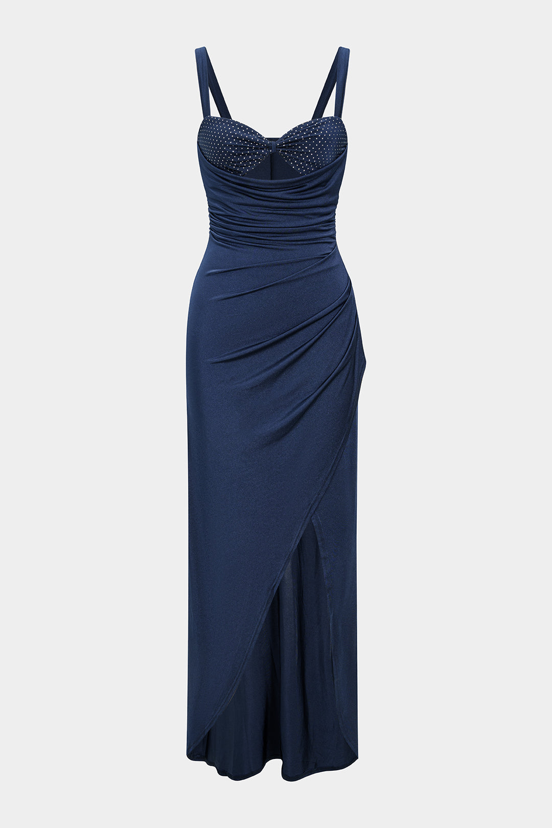 Satin Cut Out Twist Knot Ruched Side Slit Sleeveless Maxi Dress