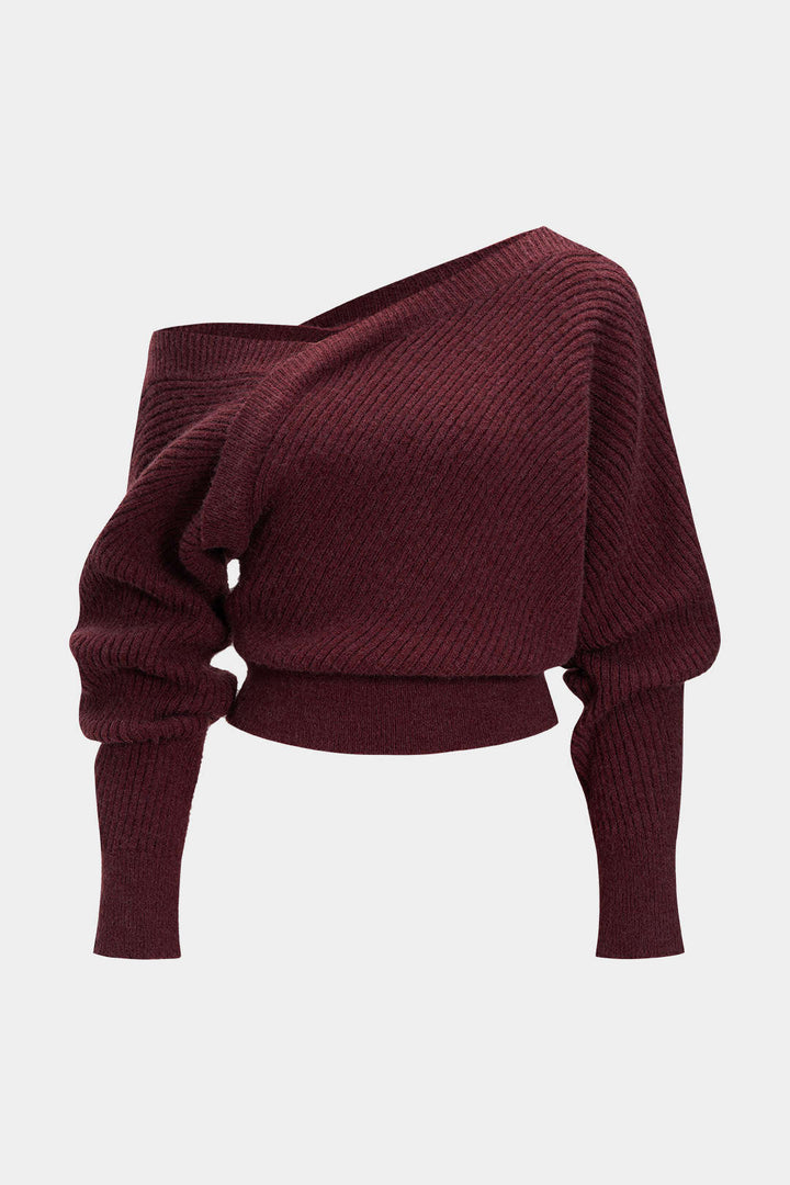 Knit Asymmetrical Ribbed Long-Sleeve Top