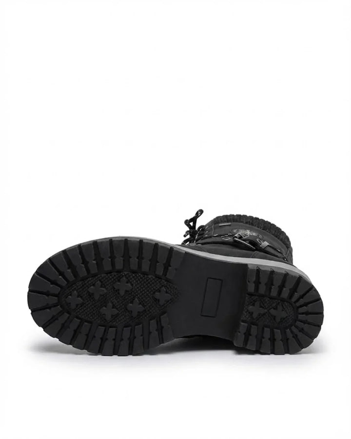 Cordelia™ | Knit-cuff buckle-strapped lace-up hiking boots