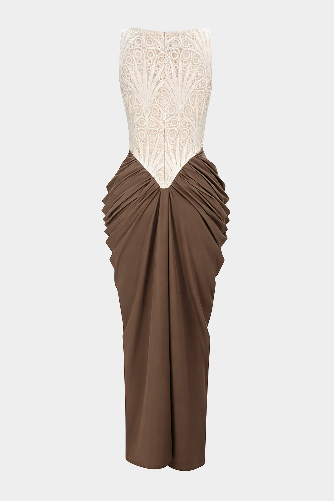 Embroidery Patchwork Square Neck Ruched Sleeveless Maxi Dress