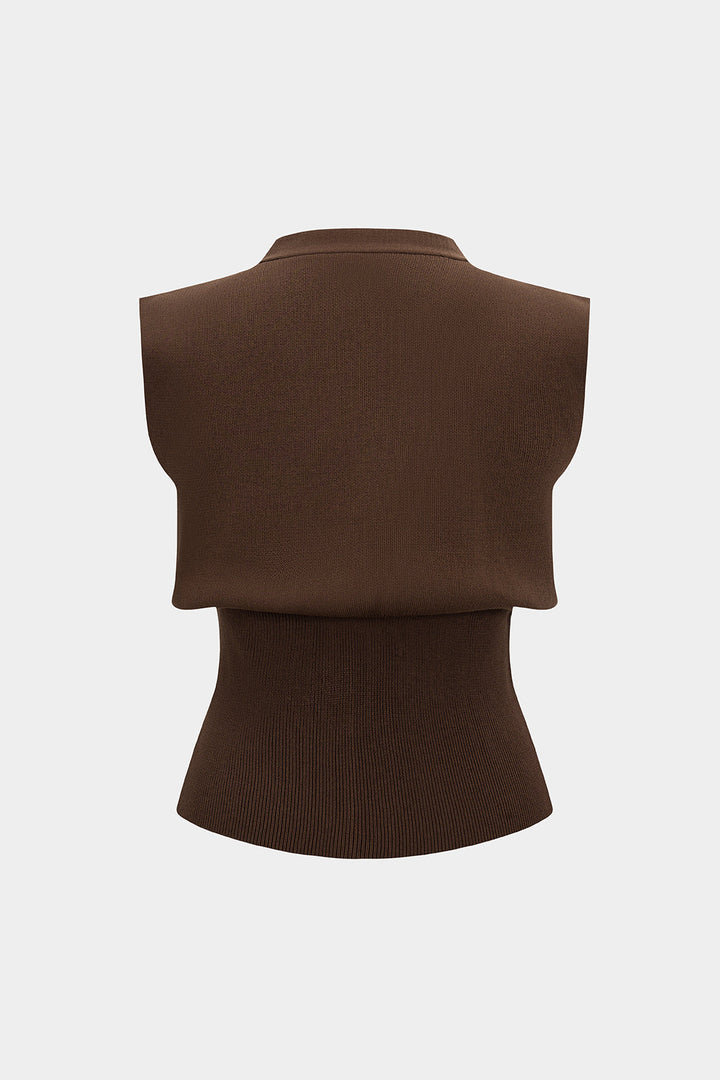 Knit V-Neck Metallic Decor Tank Top