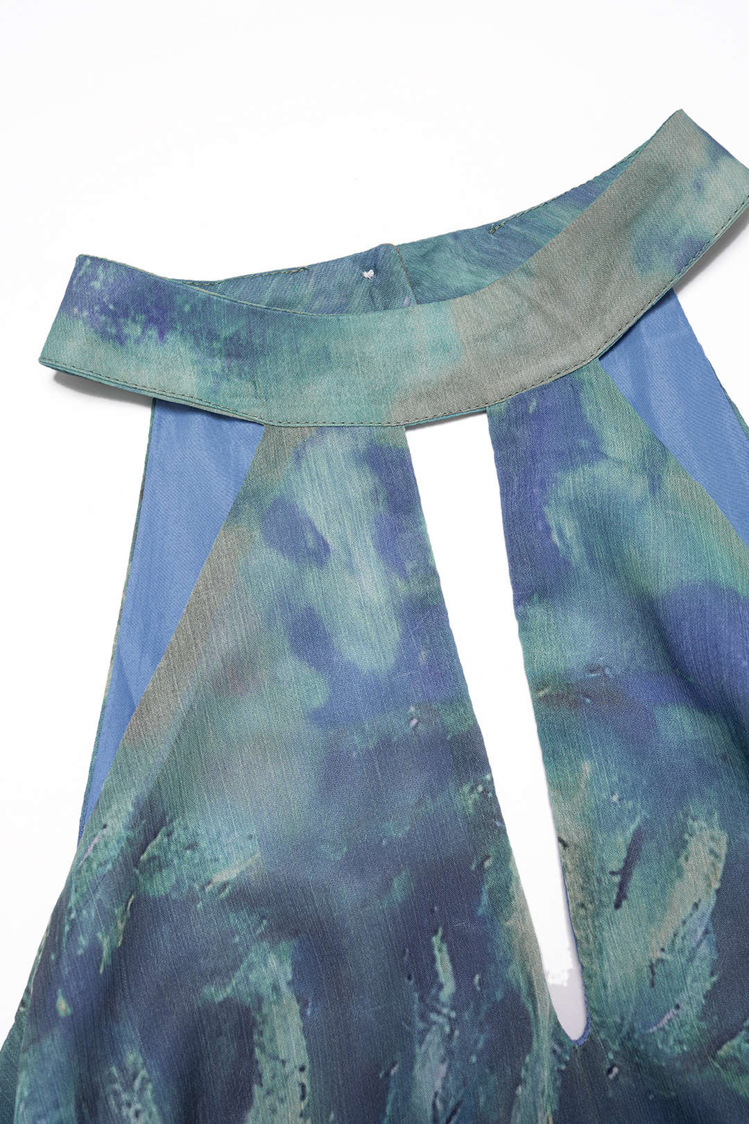 Tie Dye Print Mesh Halter Neck Cut Out Sleeveless Maxi Dress With Scarf