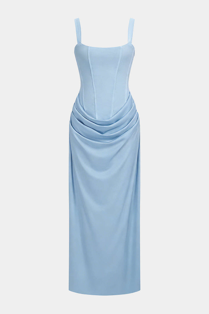 Tie Back Ruched Sleeveless Maxi Dress