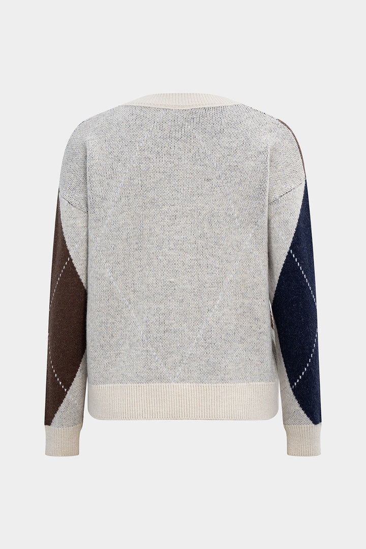 Contrast Print Knit Long-Sleeve Top