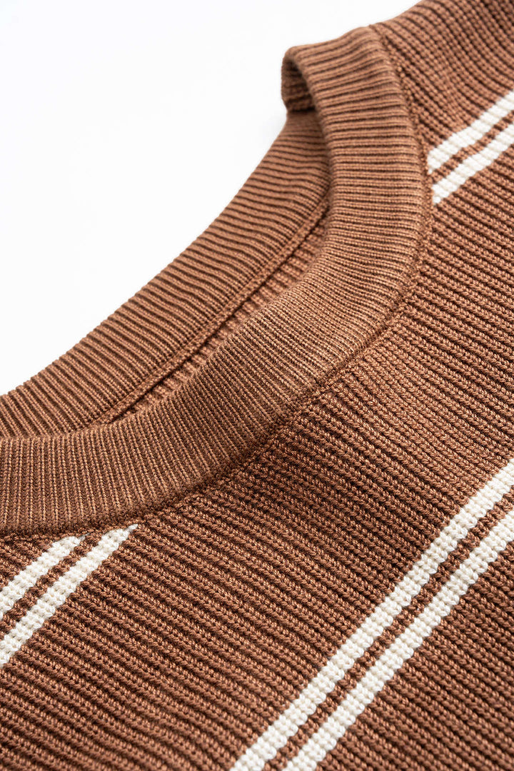 Knit Contrast Stripe Print Patchwork Long-Sleeve Top