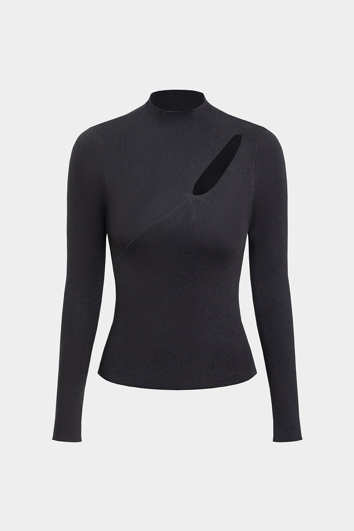 Knit Cut Out Mock Neck Long-Sleeve Top