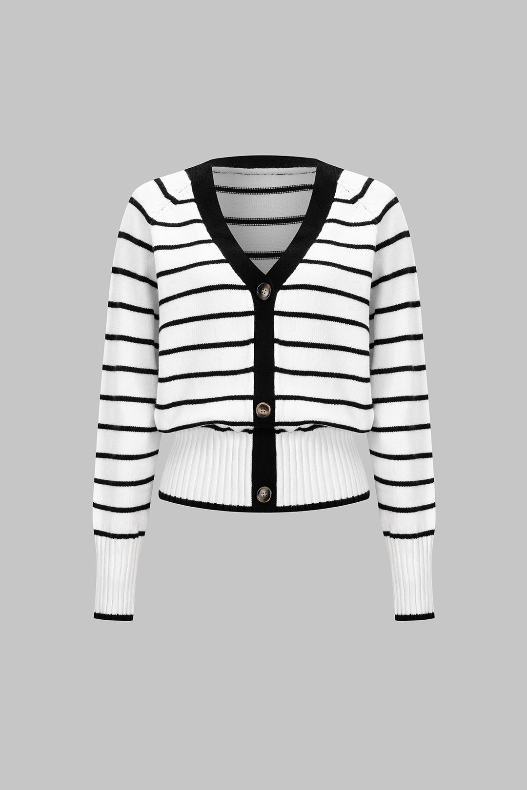 Knit Contrast Stripes Print V-Neck Button Cardigan