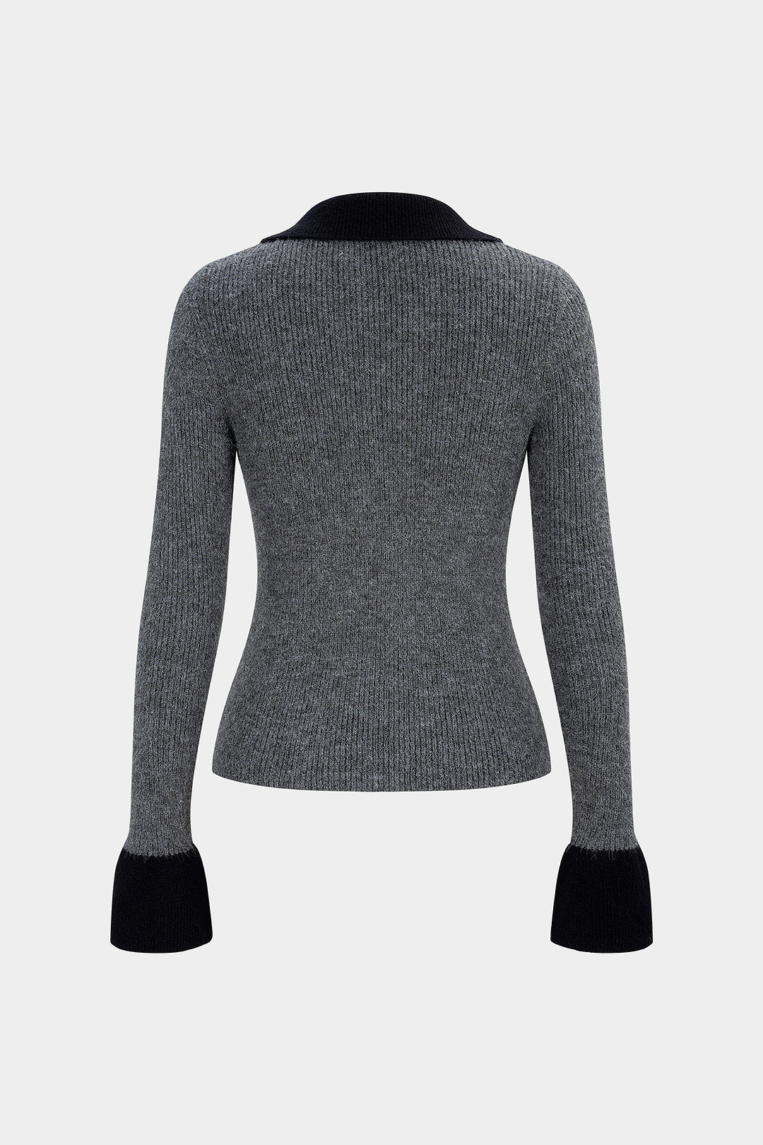 Knit Button Contrast Long-Sleeve Top