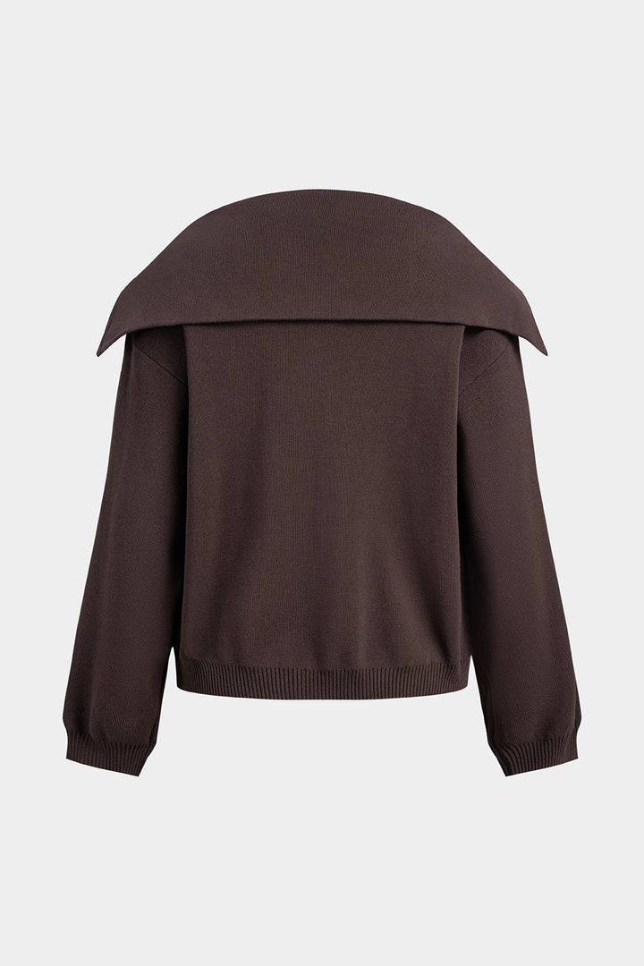 Knit Zipper Lapel Long Sleeve Top