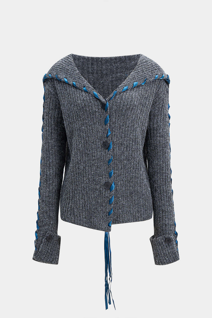 Knit Drawstring Ribbed Cardigan