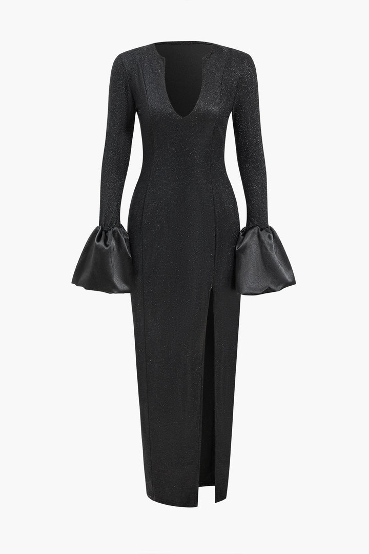 Patchwork Glitter Long Sleeve Maxi Dress