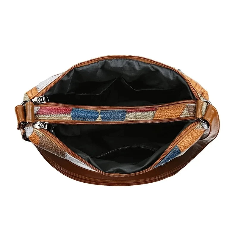 Carly – Geometric Patchwork Vegan Leather Handbag