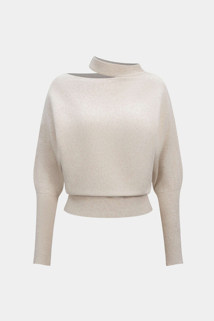 Knit Cut Out Asymmetrical Long-Sleeve Top