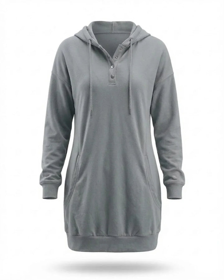 Fiorenza™ | Hooded Henley sweatshirt dress