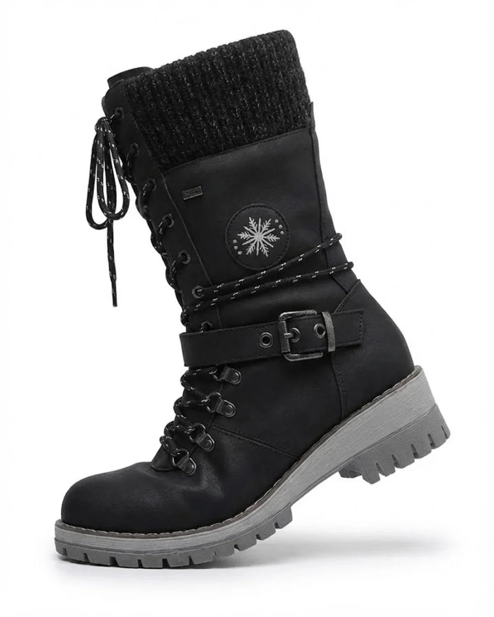 Cordelia™ | Knit-cuff buckle-strapped lace-up hiking boots