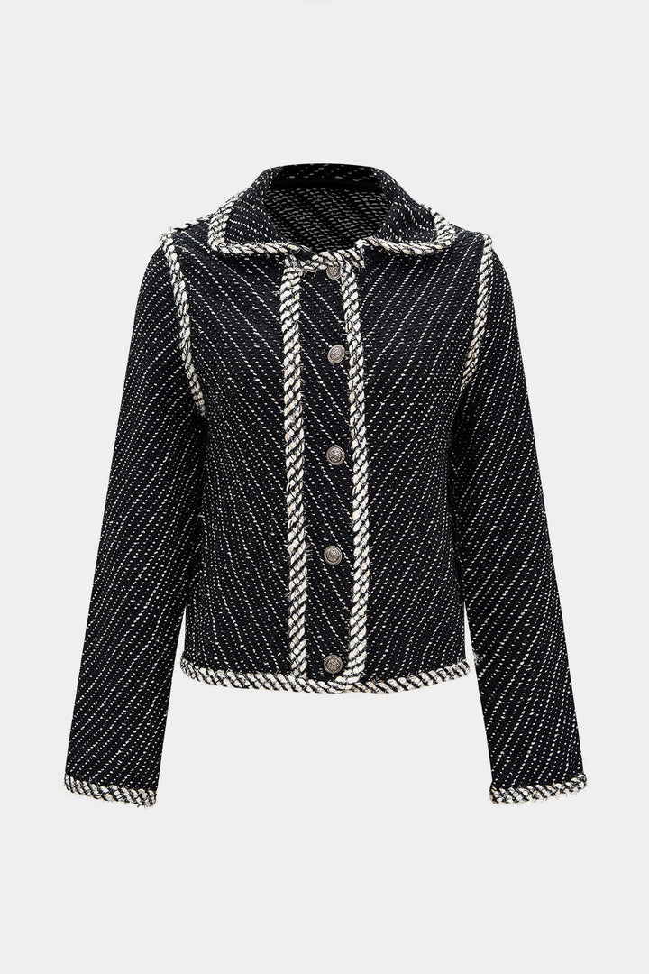 Knit Contrast Metallic Button Lapel Outerwear