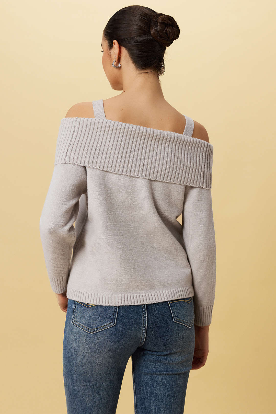 Knit Off-Shoulder Bow Long-Sleeve Top