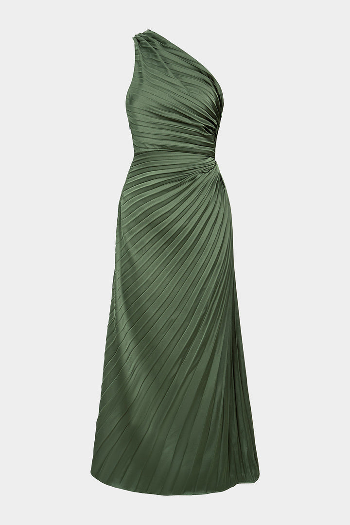 One Shoulder Asymmetrical Ruched Backless Sleeveless Maxi Dress