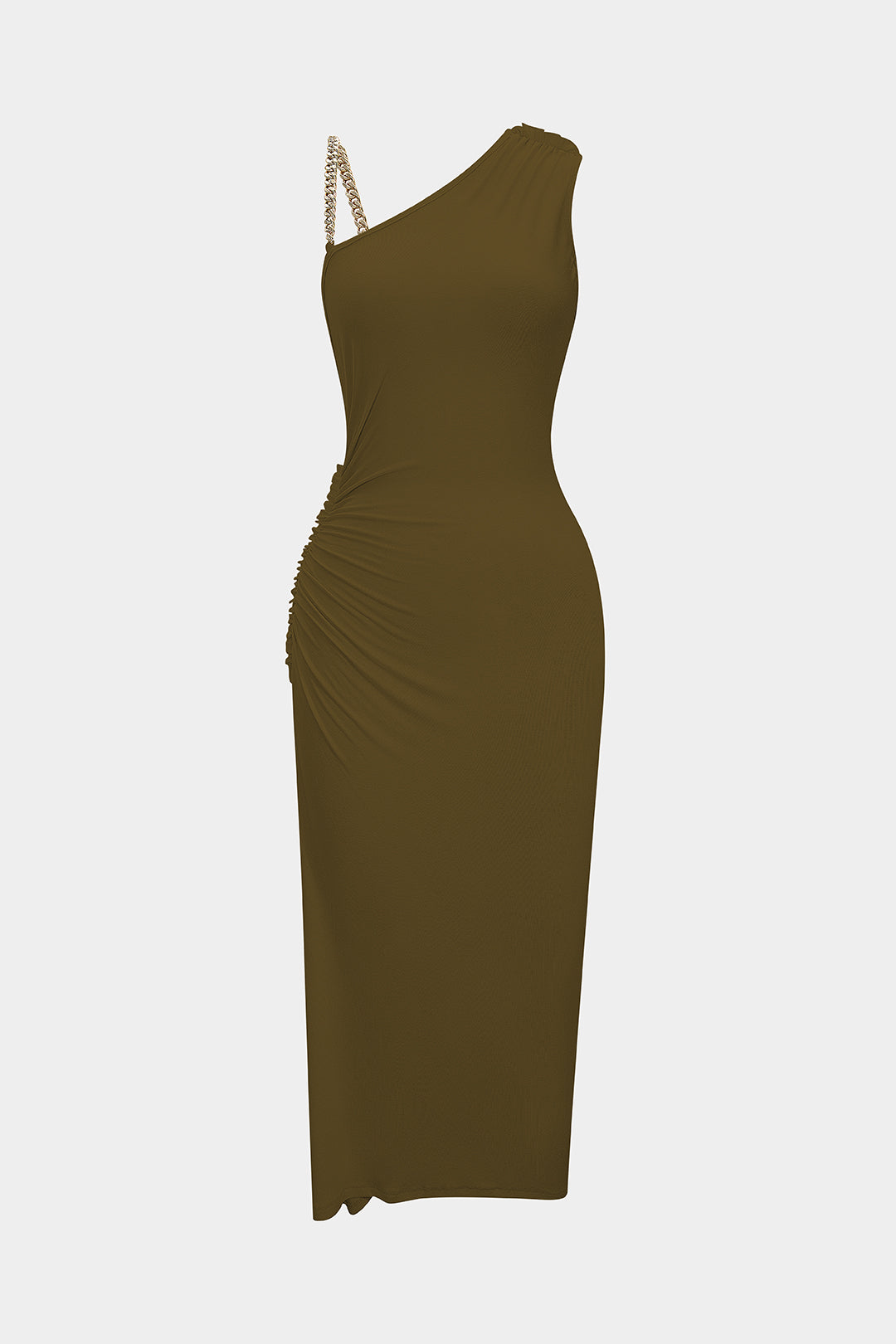 Ruched Asymmetrical Twist Knot Slit Sleeveless Maxi Dress