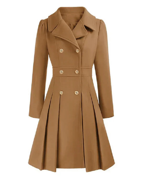 Sofia™ | Gold-Buttoned Double-Breasted Fit-and-Flare Coat
