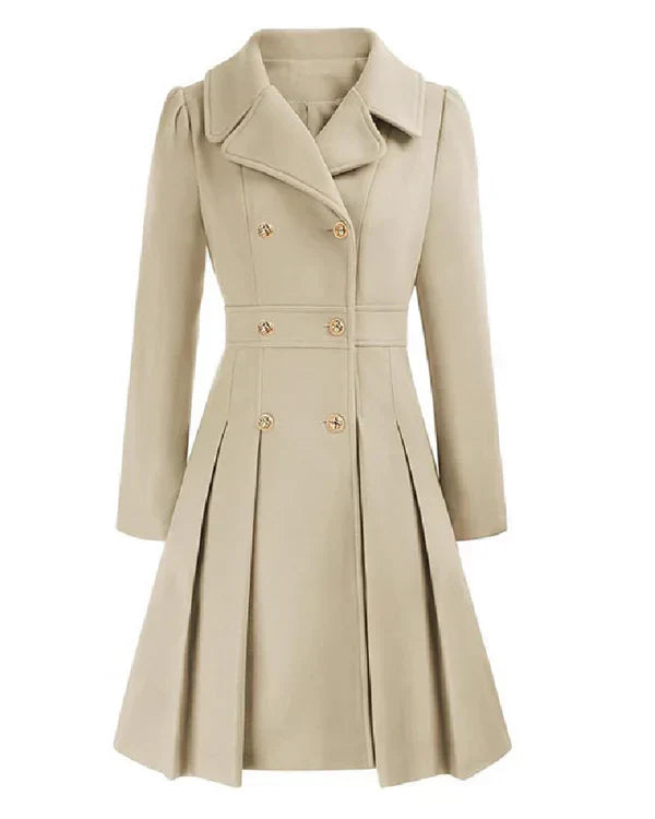 Sofia™ | Gold-Buttoned Double-Breasted Fit-and-Flare Coat