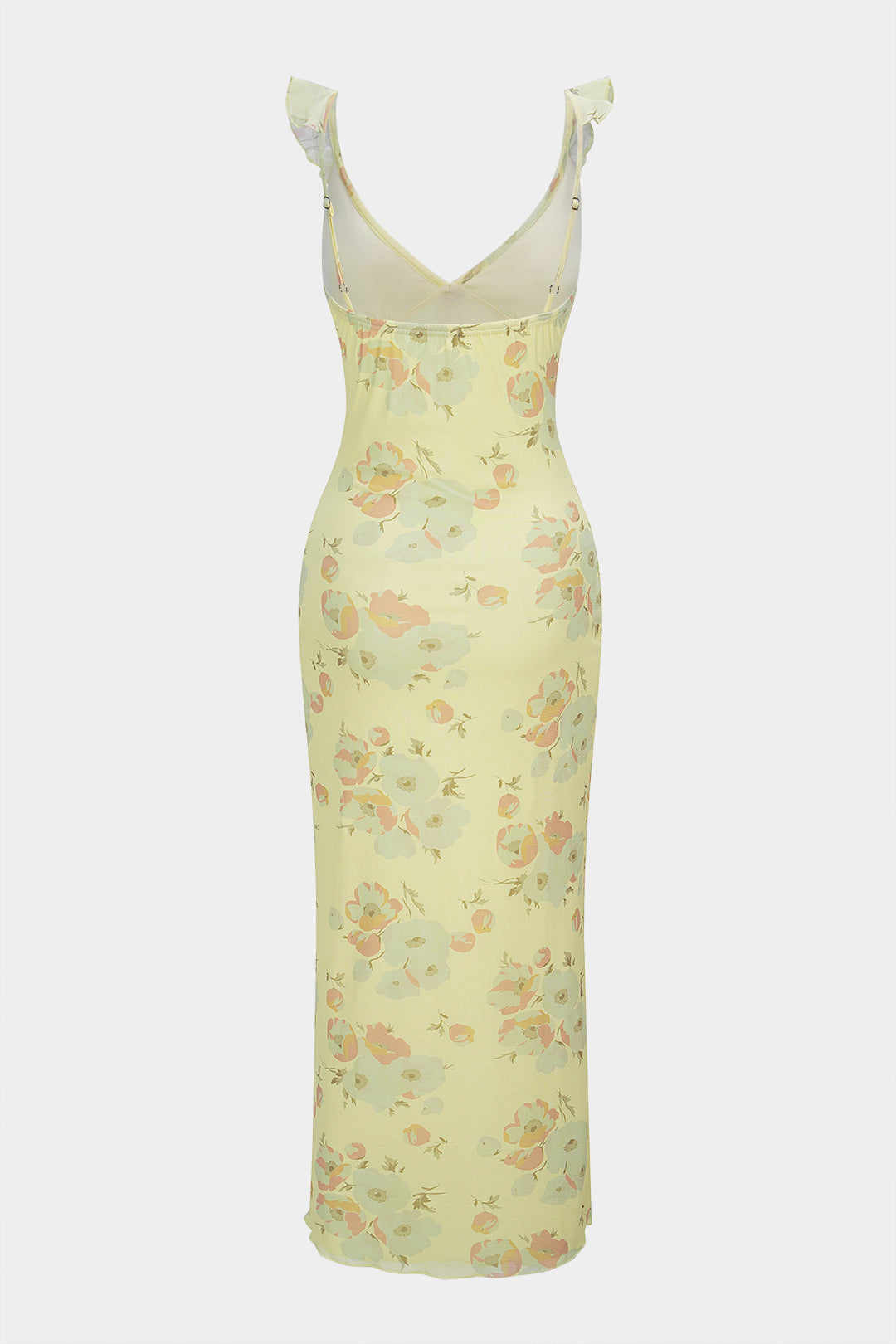 Floral Print V-Neck Tie-Up Ruffle Sleeveless Maxi Dress