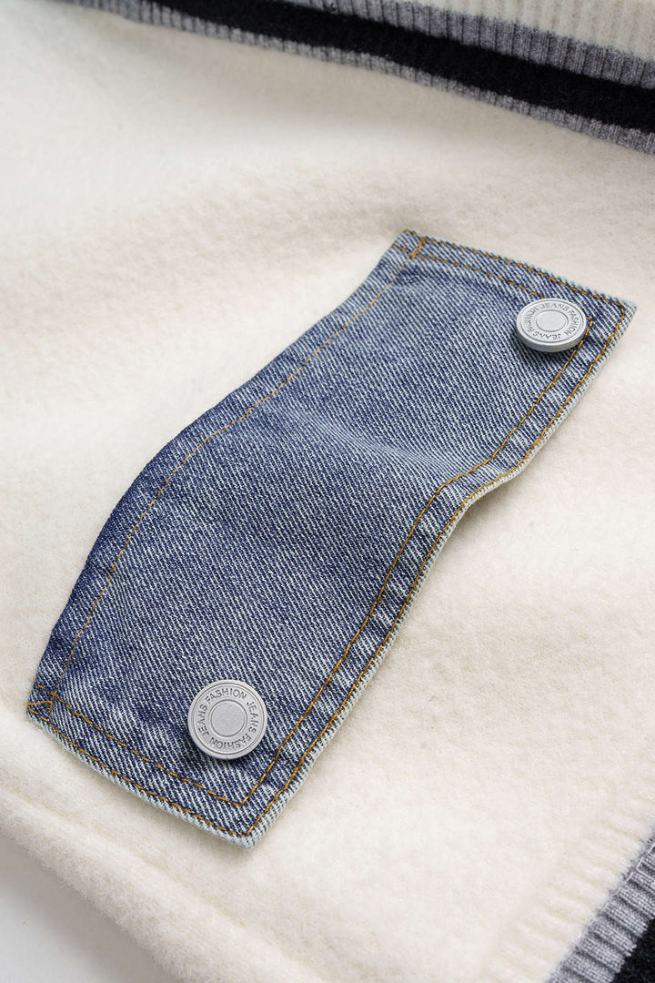 Knit Denim Patchwork Contrast Binding Cardigan