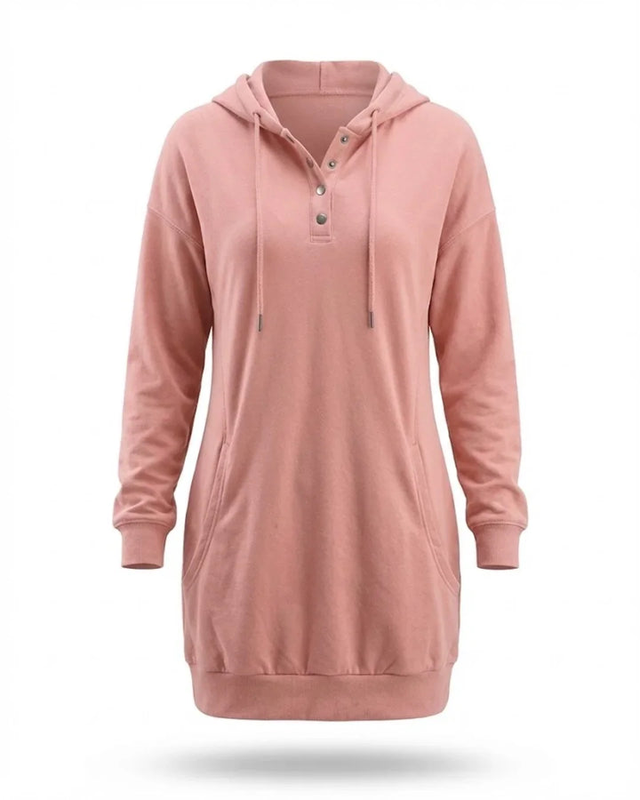 Fiorenza™ | Hooded Henley sweatshirt dress