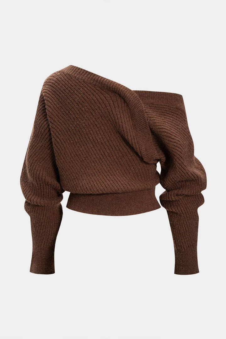 Knit Asymmetrical Ribbed Long-Sleeve Top