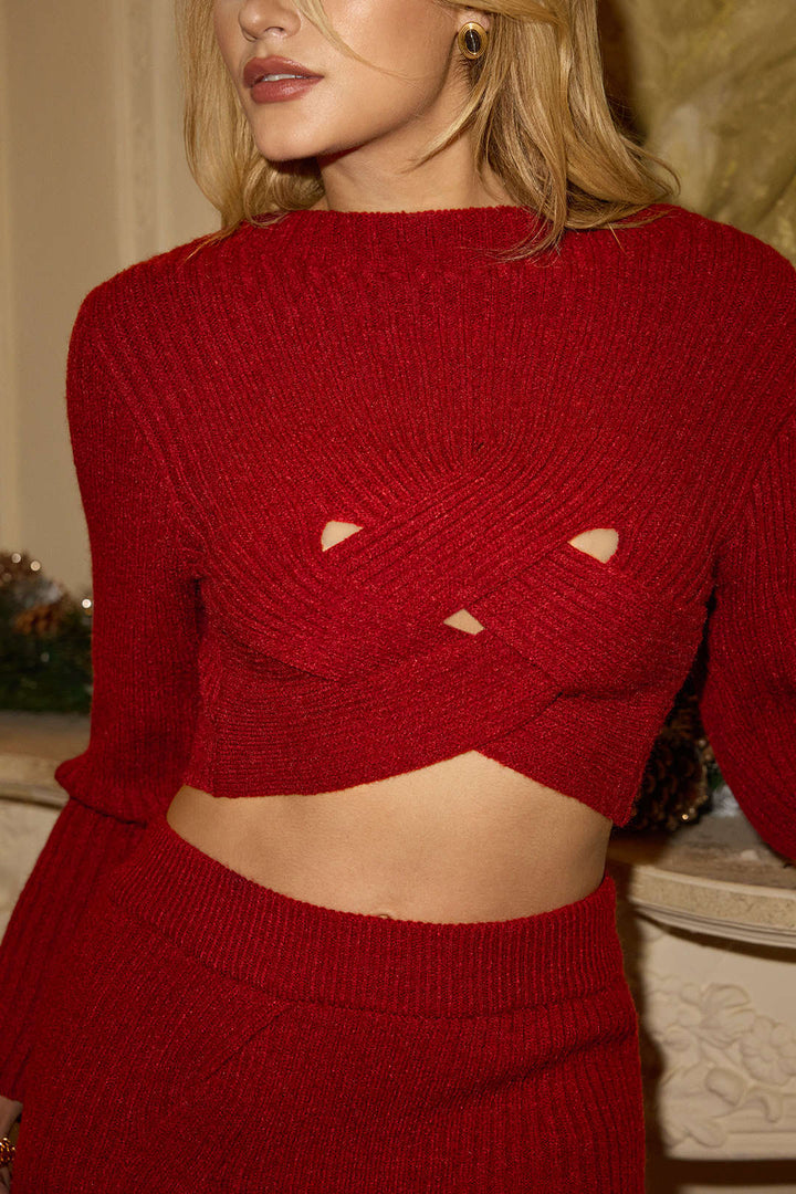 Crossed Sweater Long-Sleeve Top