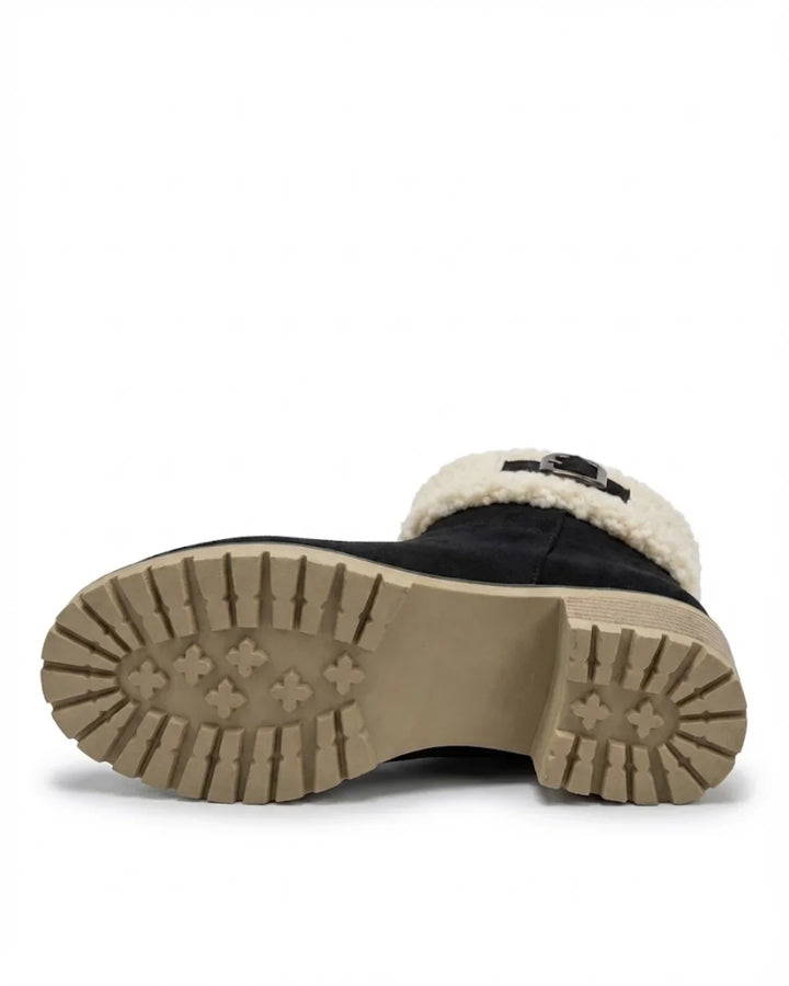 Mirella™ | Sherpa-cuff buckled side-zip heeled ankle boots