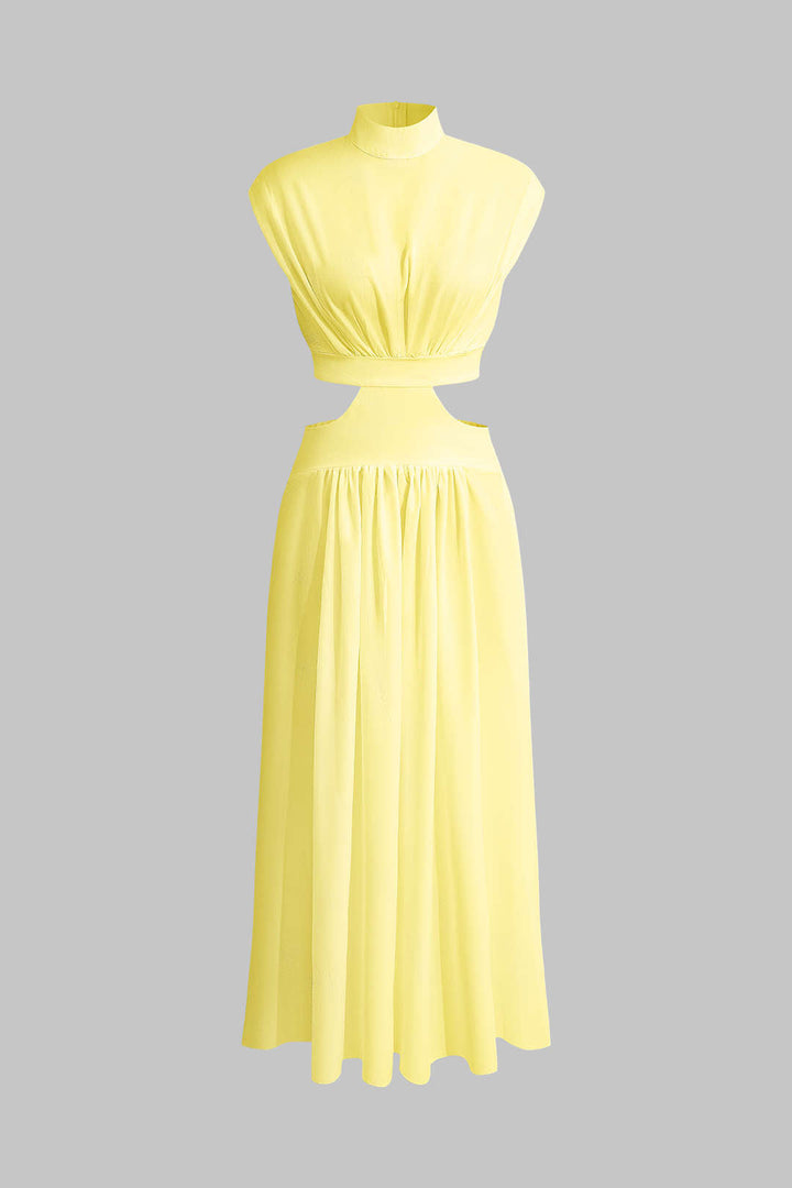 Mock Neck Cut Out Ruched Maxi Dress