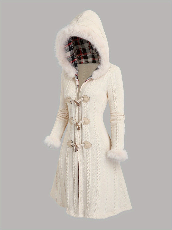 Tala™ | Cable-Knit Faux-Fur Trim Hooded Coat