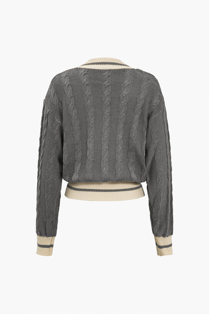 Color Block Print Button Sweater Cardigan