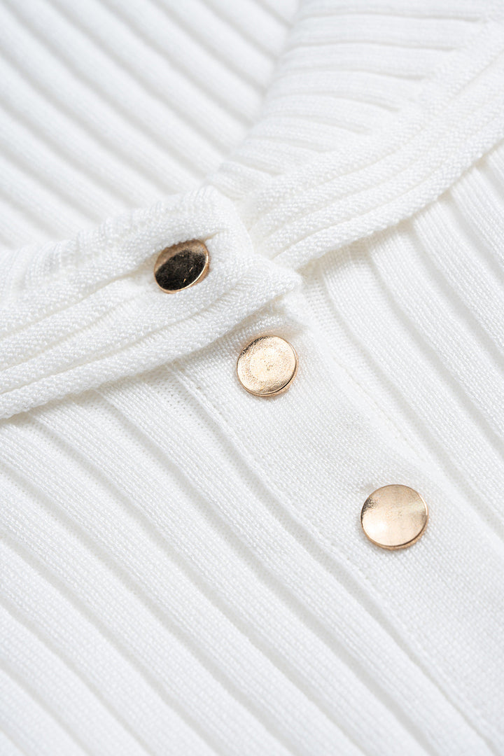 Ribbed Button Bell Sleeve Long-Sleeve Sweater Top