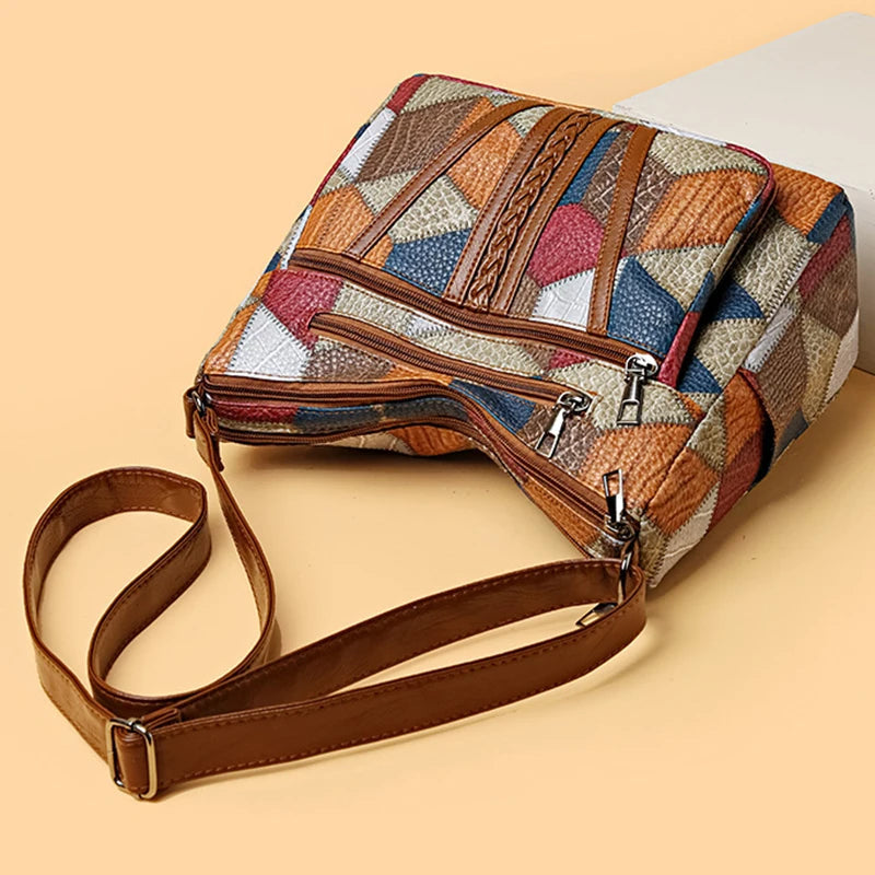 Carly – Geometric Patchwork Vegan Leather Handbag