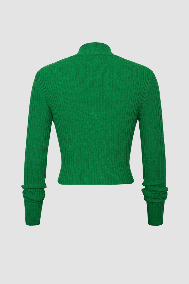 High Neck Wrap Knitted Long Sleeve Top