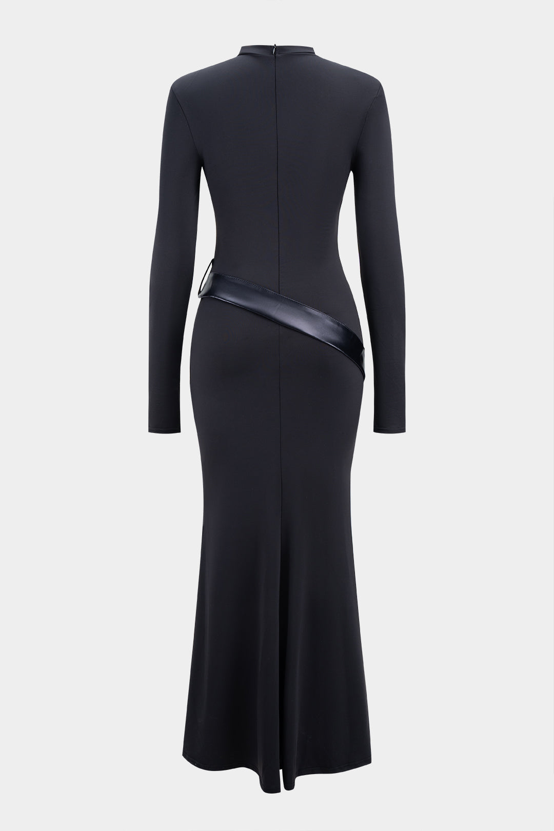 Round Neck Patchwork Zipper Long Sleeve Maxi Dress