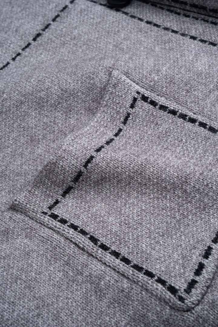 Knit Contrast Line Lapel Cardigan