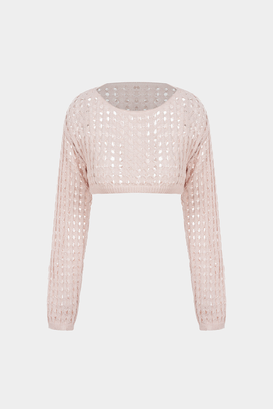 Knit Round Neck Hollow Out Long-Sleeve Cropped Top