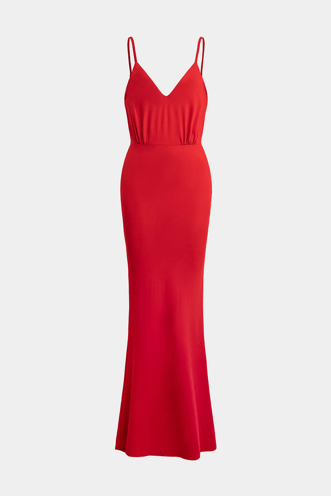 Solid V-Neck Ruched Backless Sleeveless Maxi Dress