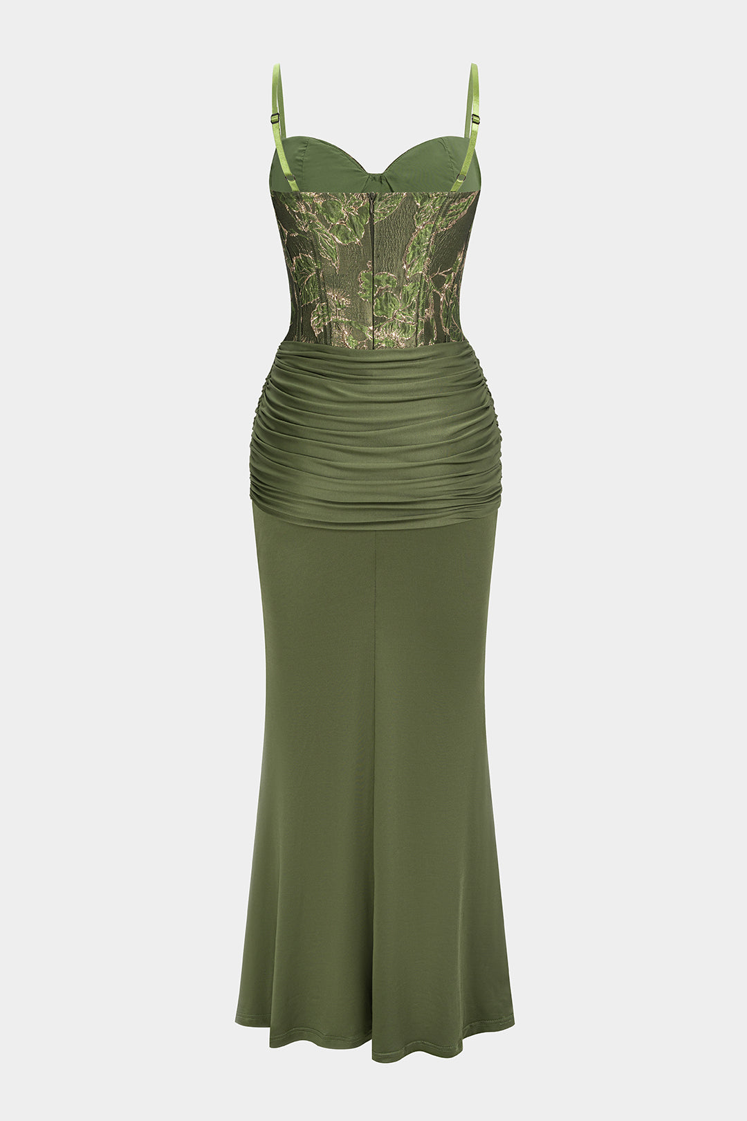 Jacquard Patchwork Ruched Strappy Sleeveless Maxi Dress