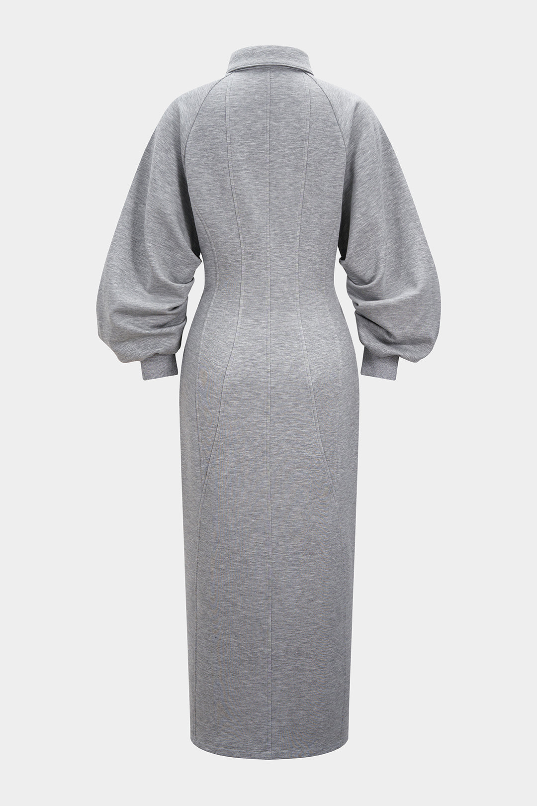 Lapel Zipper Long Sleeve Maxi Dress