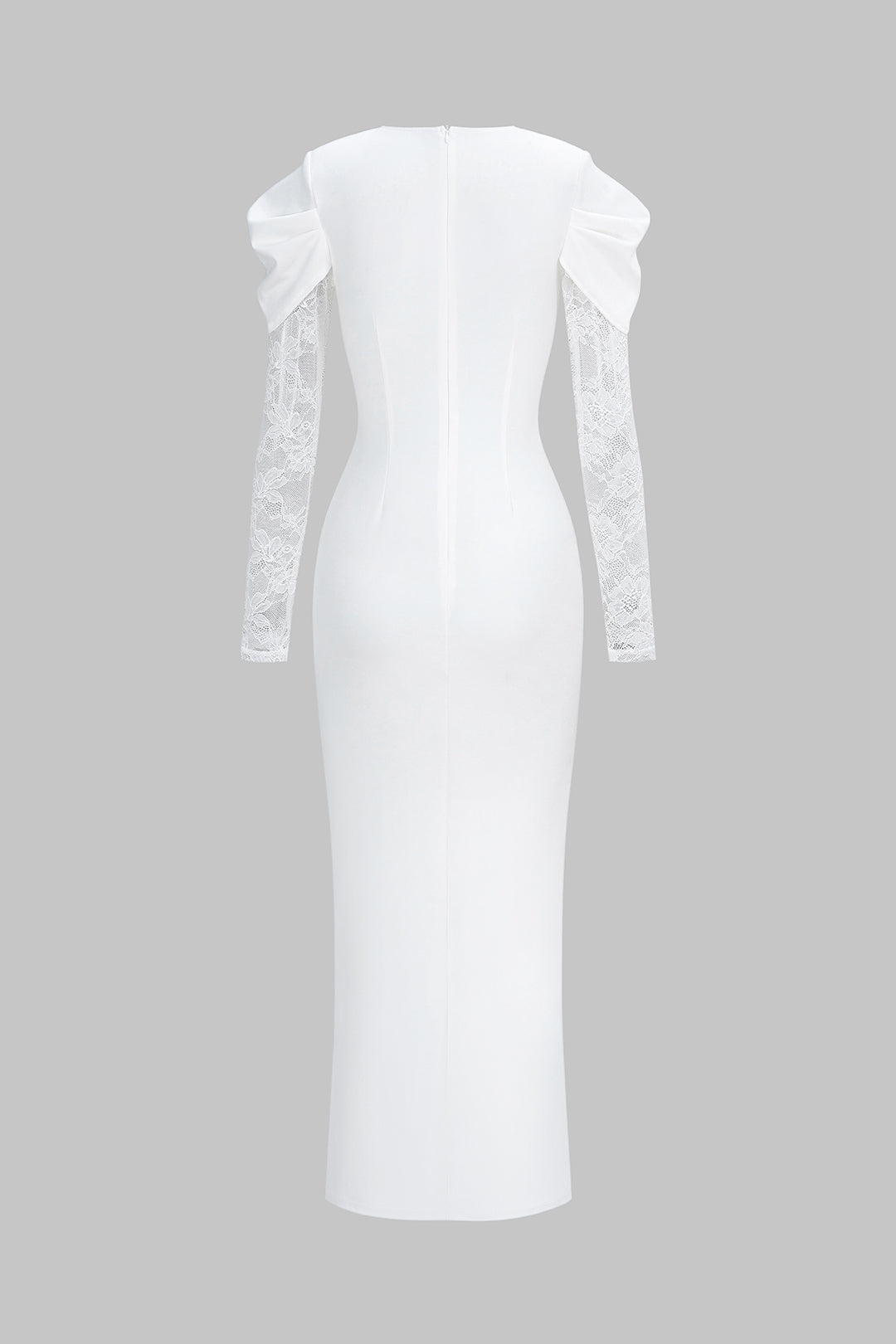 Sheer Lace Patchwork Round Neck Long Sleeve Maxi Dress