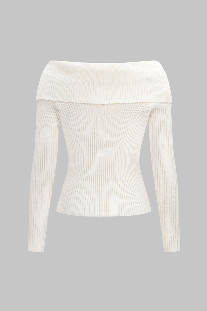 Knit Off Shoulder Ribbed Long-Sleeve Top