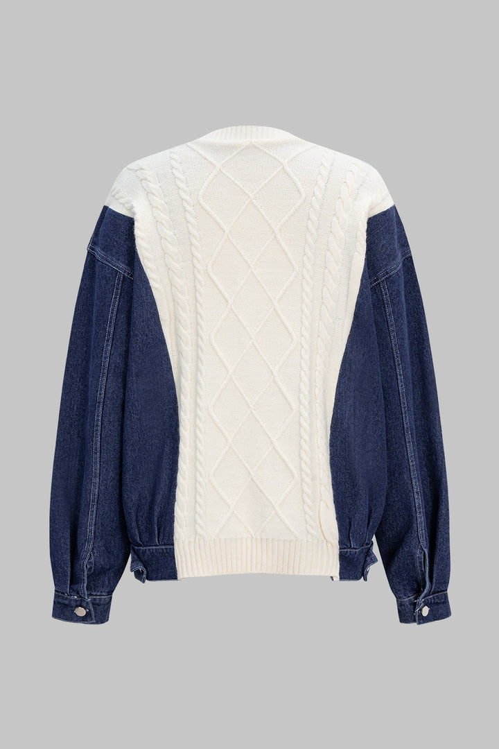 Patchwork Button Cable Sweater Cardigan